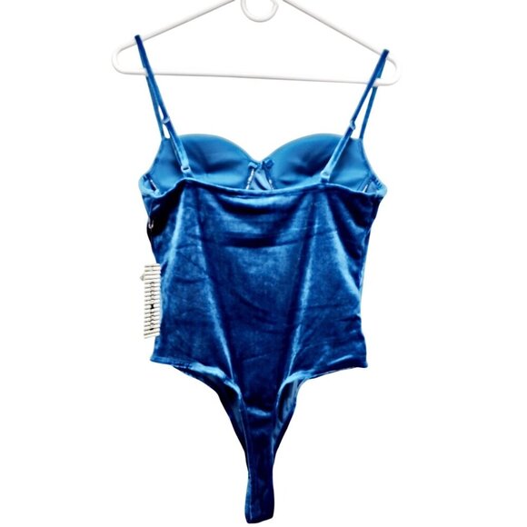 Blue Velvet Bodysuit With Adjustable Straps & Snap Closure - Size M Haute Monde - Picture 4 of 13